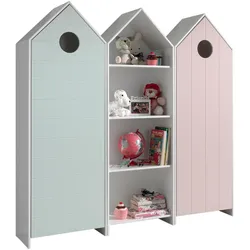 REGALSCHRANK Set Kania mit Standregal MDF+Holzwerkstoff Grün + Rosa