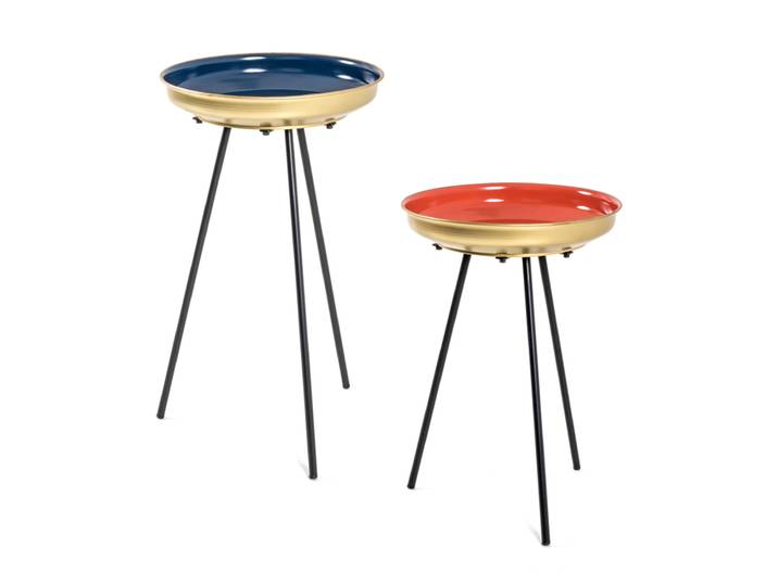 Beistelltisch 2er-Set Ø 38 cm schwarz/goldfarbig/koralle/blau