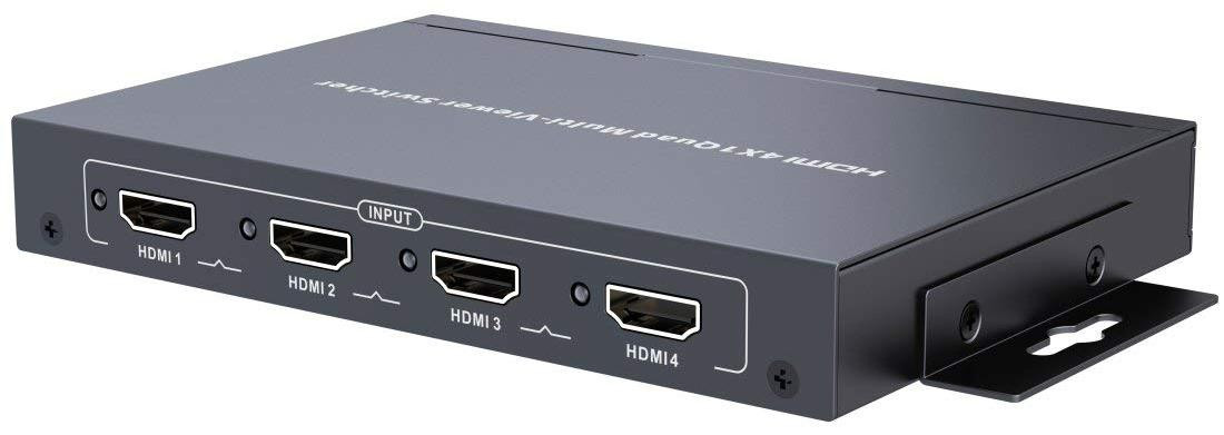 PremiumCord HDMI 4x1 Quad Multi-Viewer met afstandsbediening en voedingsadapter, metalen behuizing