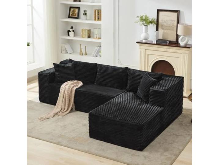 IDEALHOUSE Cloud Wohnlandschaft Modulares Ecksofa 270, Grobes Cord, Schwarz Modulares L-förmiges Ecksofa Rechts im Cloud-Design Cord-Bezug, Bezug Abziehbar & Waschbar, Flexible umstellbare Module