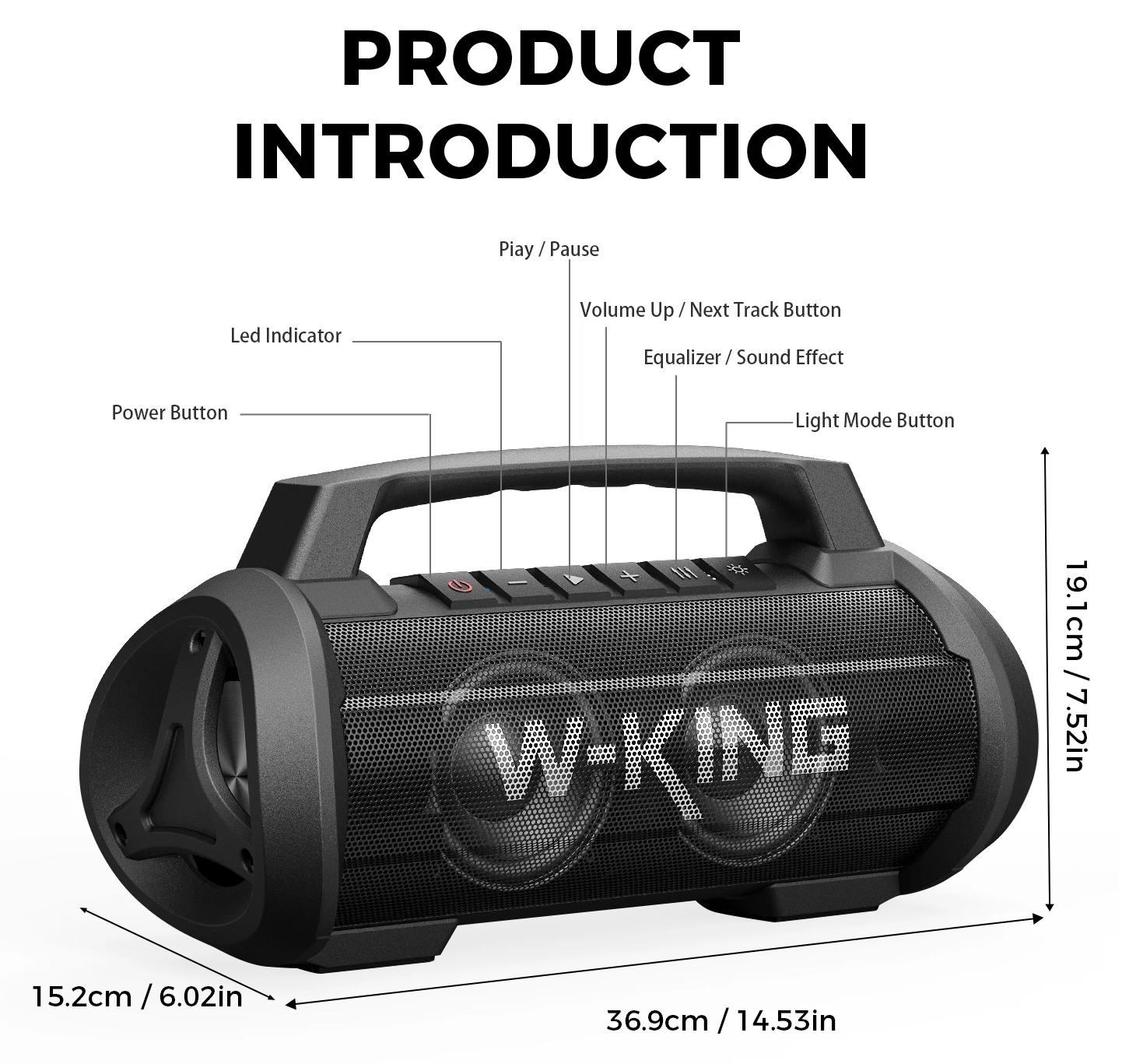 Tragbarer Bluetooth-Lautsprecher - D10MIC - 70 W RMS - IPX6-wasserdicht - Bluetooth 5.0 - 7650-mAh-Akku - UHF-Mikrofon - Schwarz