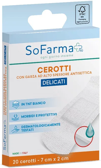 SO.FARMA.MORRA SpA Sofarmapiù Cerotti Delicati 20 Pezzi 7x2cm - Cerotti Adesivi Delicati per Pelle Sensibile