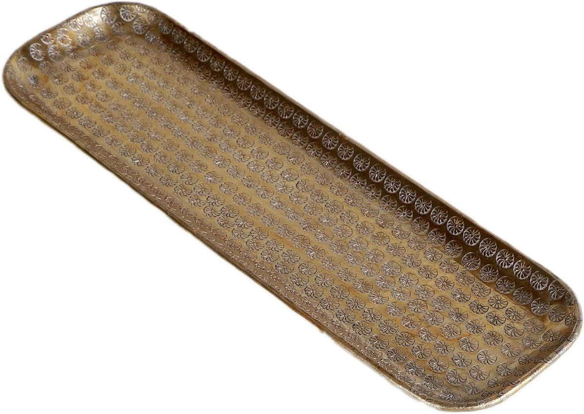 Gouden Oosterse Aluminium Serveerschaal - Handgemaakte Decoratieve Schaal - Breedte: 58 cm