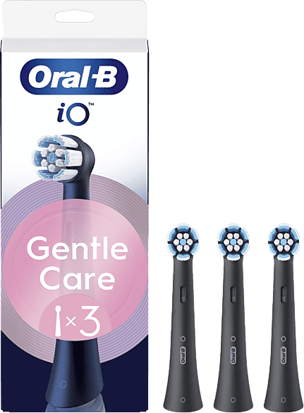 Recambio para cepillo dental - Oral-B iO Gentle Care, Pack de 3 unidades, Para encías sensibles, Negro