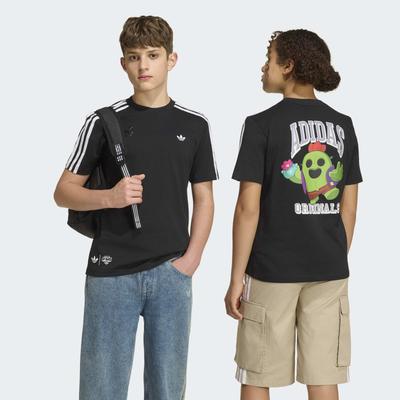 T-Shirt ADIDAS ORIGINALS "GRAFIK, LOCKER GESCHNITTEN", Jungen, Gr. 140, schwarz (schwarz, weiß), Obermaterial: 100% Baumwolle, Rundhals, Shirts T-Shirt, für Kinder, mit Grafikprint, ohne Verschluss, aus Baumwolle