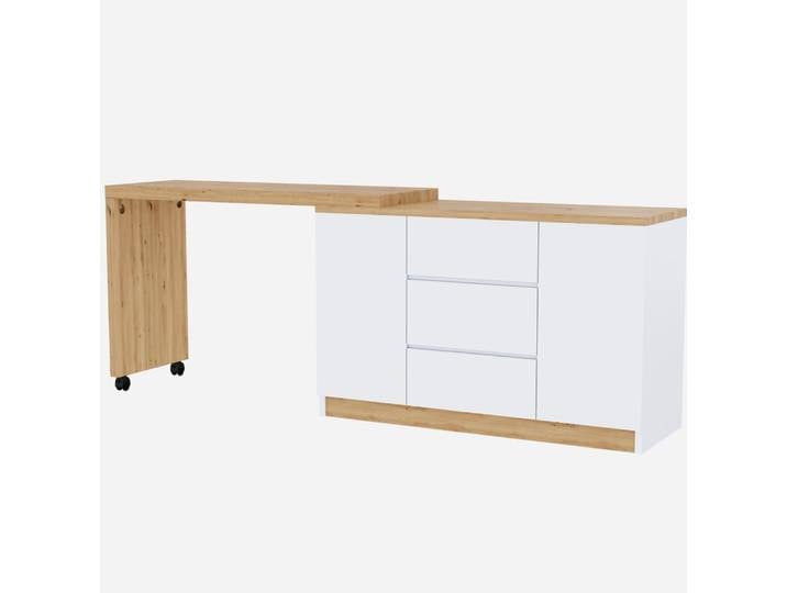 Bureau pliant à roulettes avec rangement, 120x50x76,5 cm, blanc/chêne