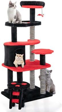 Costway Gothic Cat Tree with Cat Bed Cat Condo and Sisal Scratching Post-Black & Red