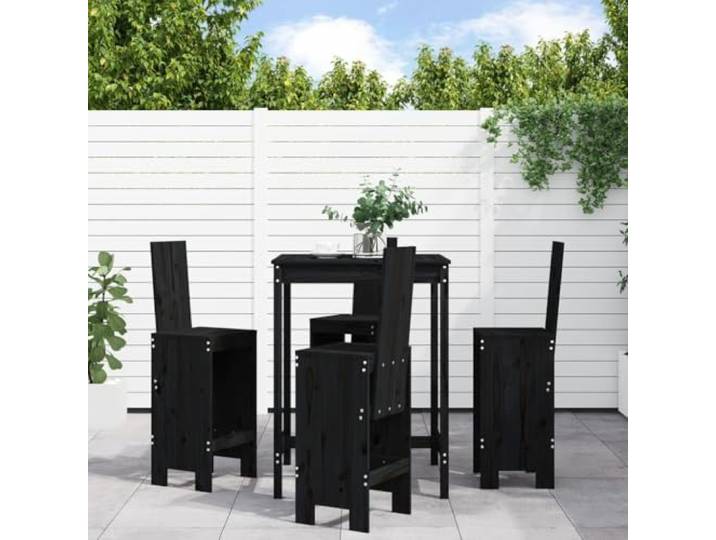 RJPLMFV Bar-Set für den Garten, 5-teilig, Massivholz, Schwarz Bequeme Rückenlehne und Fußstütze, robuste Oberseite, minimalistisches Design, für Terrasse Balkon