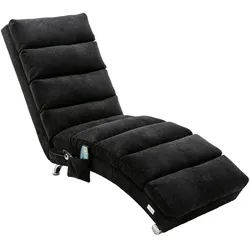 STILVORA Relaxliege Chaiselongue 148x55x92 cm Schwarz aus Leinen mit Vibrationsfunktion Seitentasche ergonomischer Rückenlehne und Knopfheftung