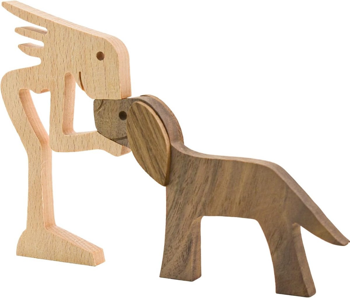 Handgesneden houten hond beeldje voor tafeldecoratie