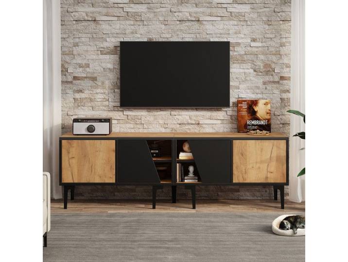 Meuble TV de 160x36 5x45 cm pour le salon avec 4 compartiments meuble bas avec 7 pieds meuble de salon
