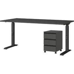 Büro Set 2-teilig | Schreibtisch 160x80cm & Rollcontainer Graphit | Einstellbar 68-91cm & Soft-Close | Made in Germany `Stuttgart` Kadima Design