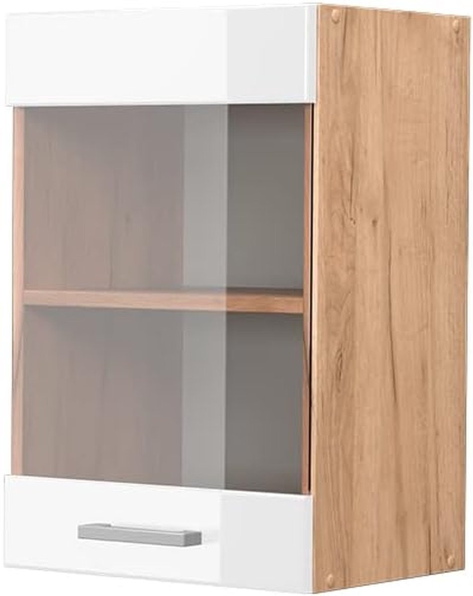 Wit hoogglans keuken hangkast met glazen deuren en MDF materiaal
