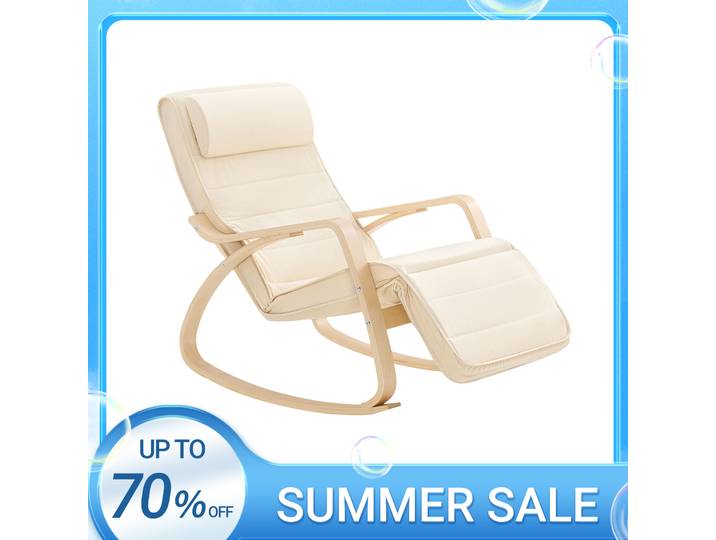 SoBuy FST16 Nouvelle chaise à bascule avec repose-pieds réglable en 5 positions, fauteuil pivotant, inclinable, capacité de charge 150 kg, bois de bouleau