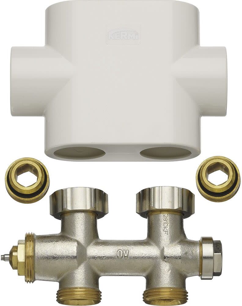 Kermi Ventilhahnblock-Set Durchgang, Heizung, ZV00400001, weiß