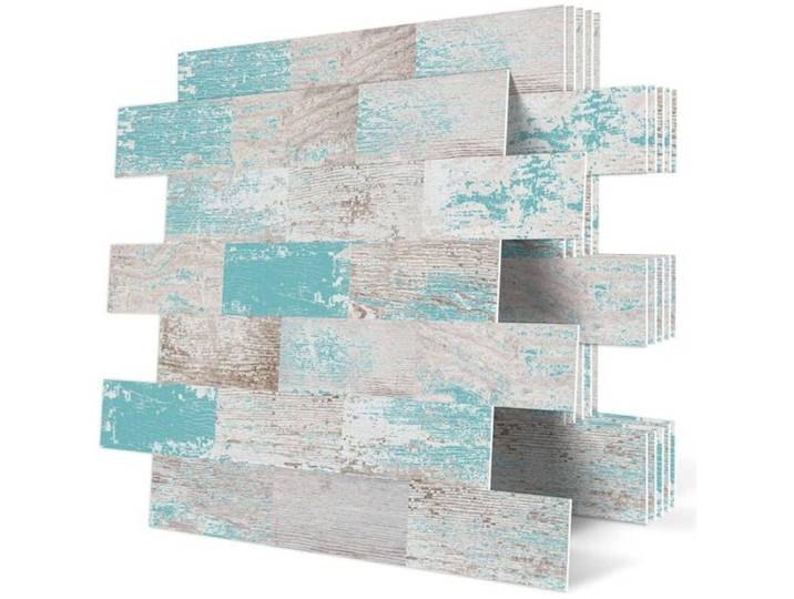 10-Pièces Dalle Plaque PVC Credence Adhesive Carrelage Carreaux Adhesif Mural Cuisine pour Salle de Bain Bleu (30.5x 30.5cm)
