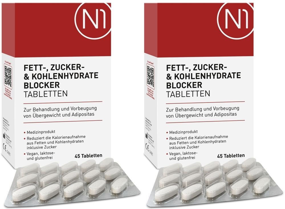 N1 Fettblocker zum Abnehmen - blockt auch Kohlenhydrate & Zucker x2 2x45 St Tabletten