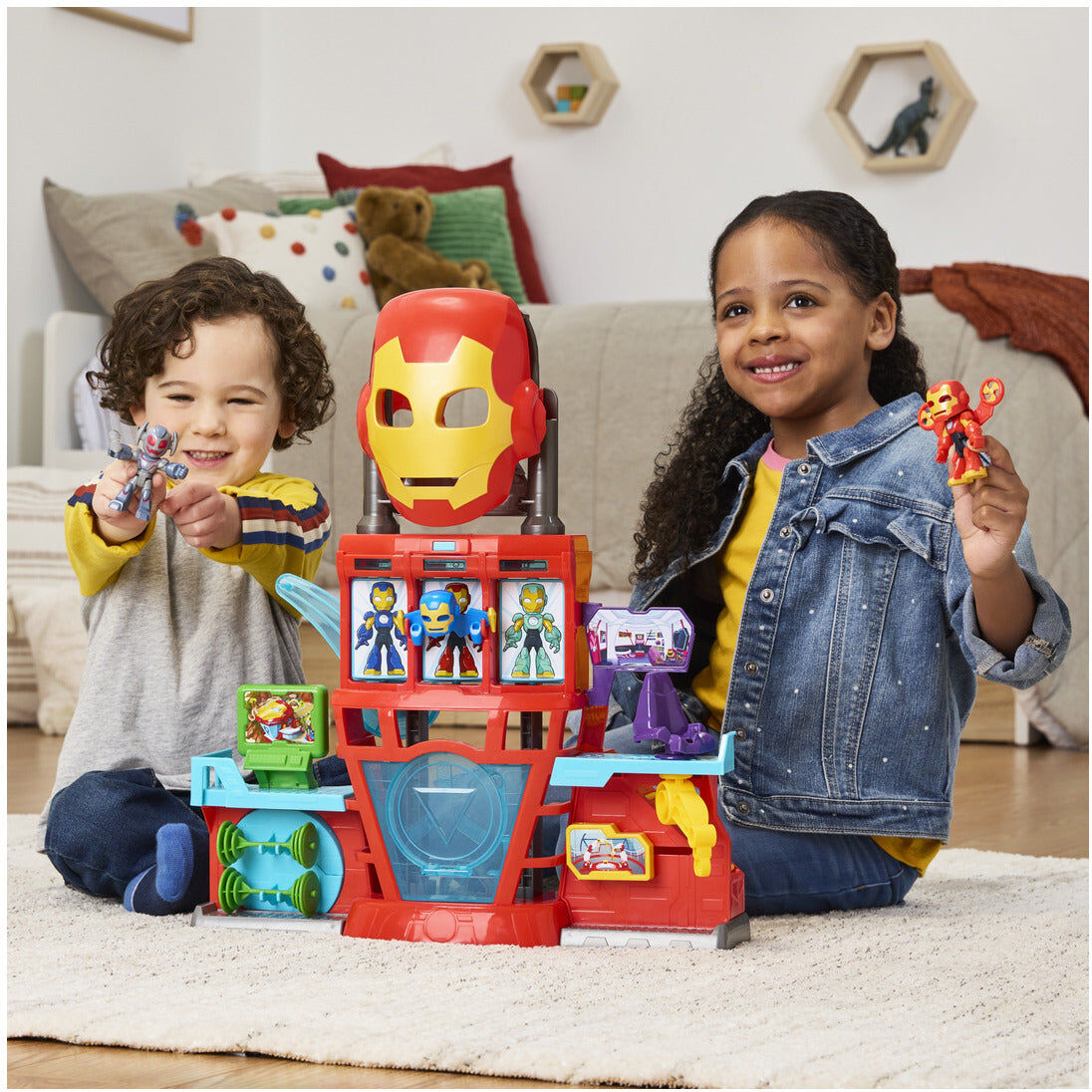 Hasbro Marvel Iron Man and His Awesome Friends Iron Quarters Electronic Playset for Kids with 2-in-1 Iron Man Mask and 40+ Pieces