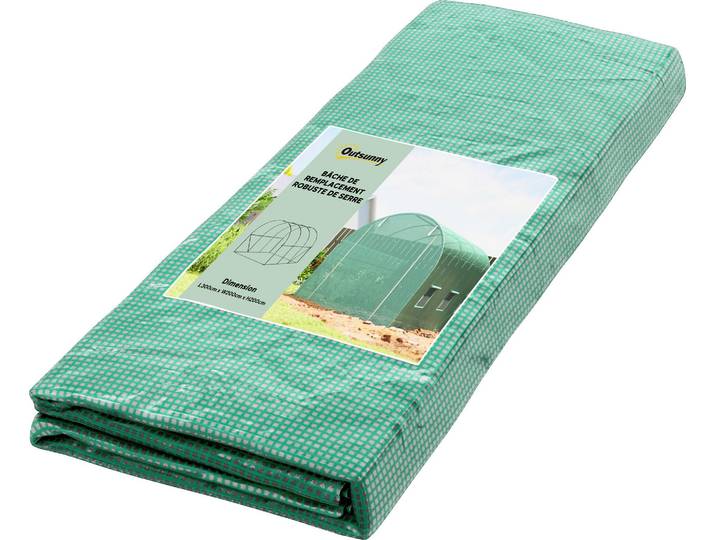 Outsunny Bâche de Rechange Serre Tunnel 6 m²\, bâche 3 x 2 x 2 m PE Anti-UV imperméable 6 fenêtres + Porte Enroulable zippée Vert