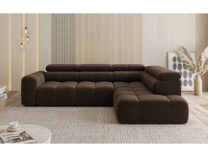 Designer Ecksofa Mia Maxi in Chenille - Dunkelbraun - Rechts - Chenille - Luxusbetten24