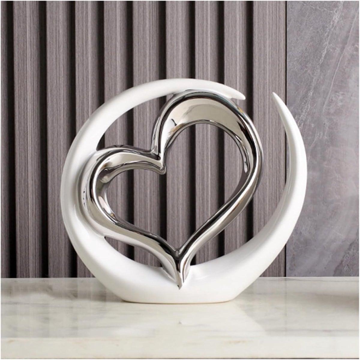 Hart Sculptuur Abstract Kunstbeeld Zilver Hoogte: 31,5 cm