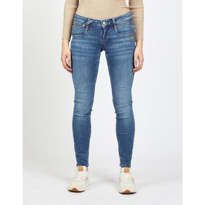 Skinny-fit-Jeans GANG "94NENA", Damen, Gr. 28, Normalgrößen, waves washed blau, 93% Baumwolle, 5% Polyester, 2% Elasthan, unifarben, skinny fit lang, Jeans, im 5-Pocket-Style