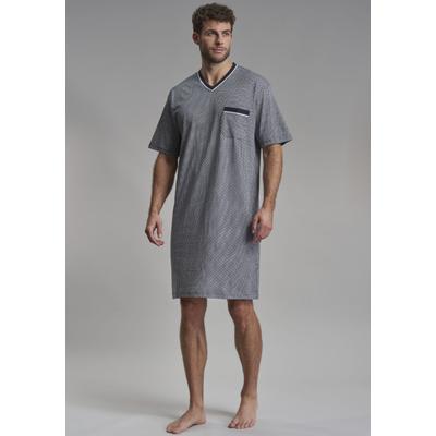 Nachthemd GÖTZBURG "Brooklyn", Herren, Gr. 52L, N-Gr, Kurzarm, Single Jersey, blau (blau, mittel, minimal), Single Jersey, Obermaterial: 100% Baumwolle, bedruckt, bequem kniefrei, V-Ausschnitt, Kleider Schlafshirt, V-Ausschnitt, Kurzarm,...