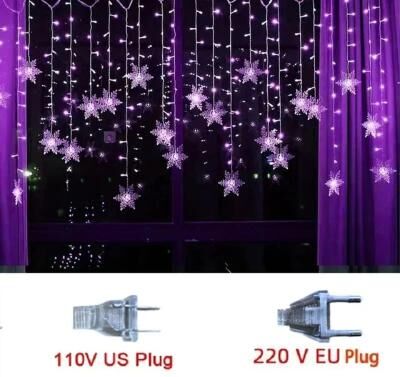 Inspire Select Christmas Snowflake LED Curtain String Lights Flashing Holiday Fairy Garland purple us Plug