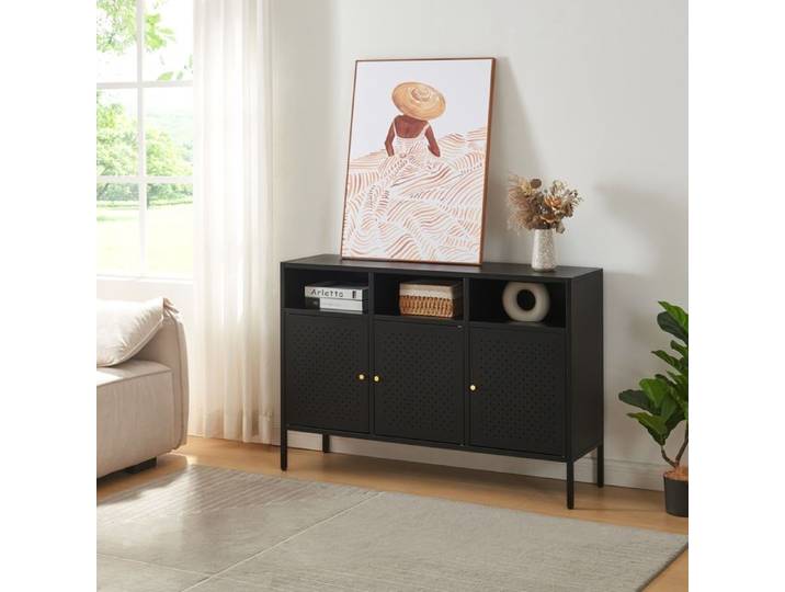 Buffet Janakkala acier 119 x 35 x 80 cm noir