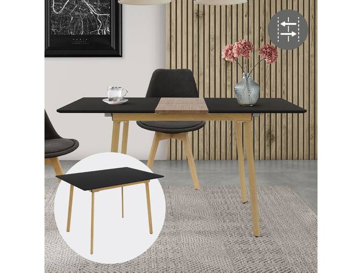 ML-Design Rechteckiger Esstisch ausziehbar aus Holz, Esszimertisch Stahlbeinen für 4-6 Personen, Skandinavisch Küchentisch