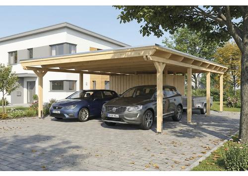 Doppelcarport SKAN HOLZ Emsland inkl. Abstellraum, EPDM Folie, Pfostenanker 609 x 846 cm natur