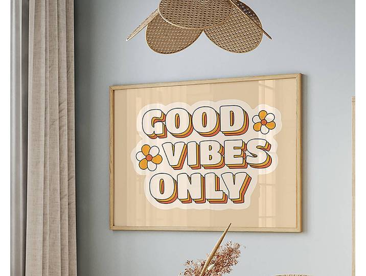 Tableau déco Good Vibes Only Cadre : hêtre massif verni Fixation : plexiglas Multicolore 63 x 83cm