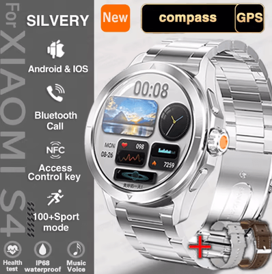 Inspire Picks S4 Ultra Smartwatch AMOLED HD GPS Fitness Watch With Bluetooth Calling silver Steel 2a for Xiaomi S4 Ultra