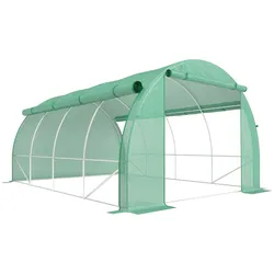 Outsunny Foliengewächshaus, Treibhaus, begehbar, Netzfenster, Metallrahmen, 4x3x2m, Grün