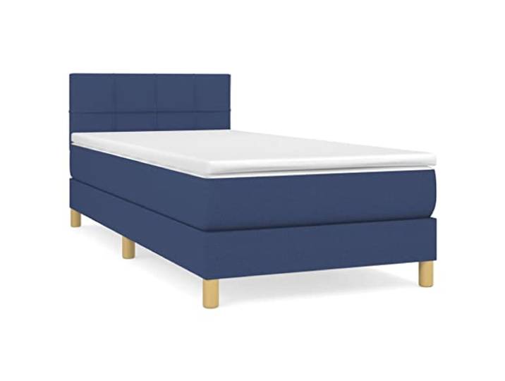 PUGYNBK Boxspringbett mit Matratze, Stoff, Blau, 100 x 200 cm Verstellbares Kopfteil, Taschenfederkerne, mittlere Festigkeit, atmungsaktiver Schutz