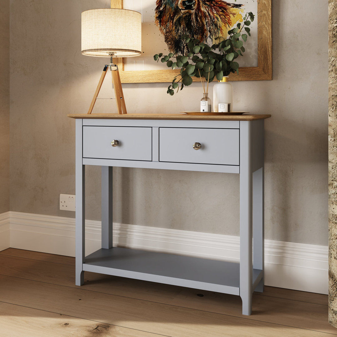 Lark Manor Casiano 85cm Solid Wood 2 Drawer Console Table Grey