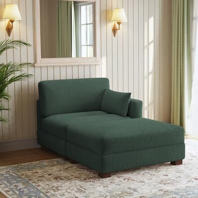 DREAMSIDEA Modern Corduroy Upholstered Sectional Chaise Lounge with Ottoman