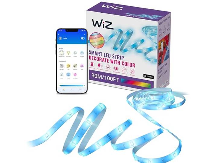 WiZ LED Strip 30 Meter - RGB - Makkelijke installatie - Gekleurd en Wit licht - Muzieksynchronisatie - RGB; één kleur tegelijk