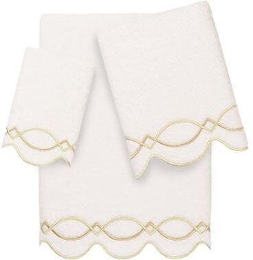 Authentic Hotel and Spa 100% Turkish Cotton DIAMOND CHAIN Scallop Embellished Towel Collection