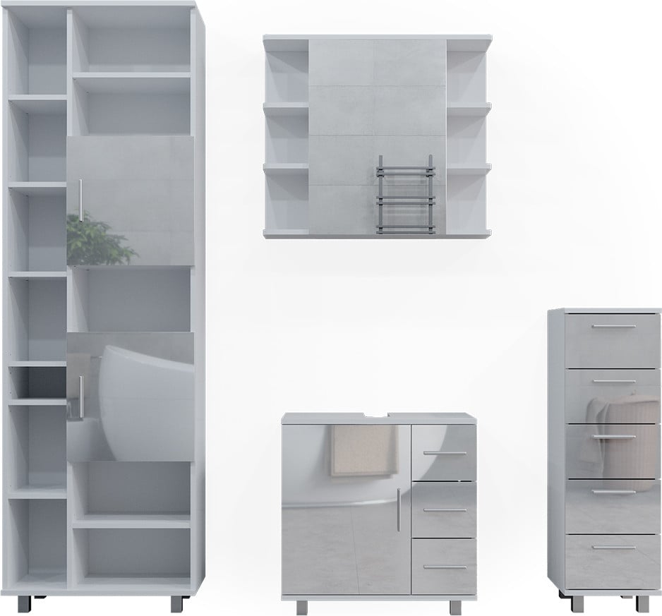Vicco Ilias Badkamermeubel set Wit Hoogglans, 4-delig