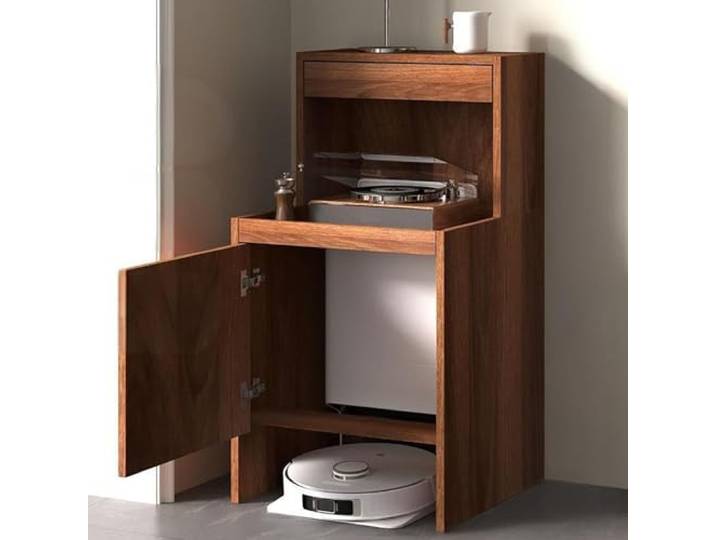Holz-Beistelltisch, Roboter-Vakuum-Ständer, Aufbewahrungsschrank mit Türen Schubladen for Wohnzimmer, Heimbüro, jetzt verwenden(Brown,High)