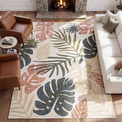 JONATHAN Y Monstera Tropical Leaf High-Low Indoor/Outdoor Rug