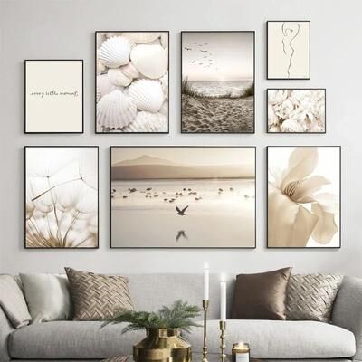 Inspired Living Nordic Coastal Canvas Wall Art Set Minimalist Beach Flower Prints For Modern Home Decor 40x50cm 6
