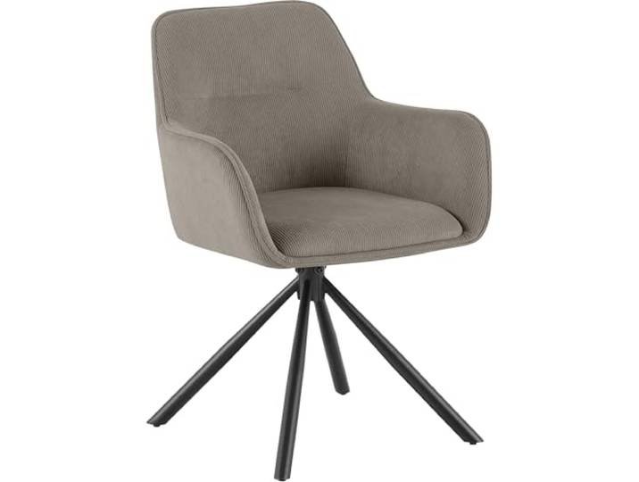 CLP Esszimmerstuhl drehbar Tipton Cord, 180° schwenkbarer Sessel mit Armlehne und Rückenlehne, bis 150 kg Belastbarkeit, Farbe: Taupe