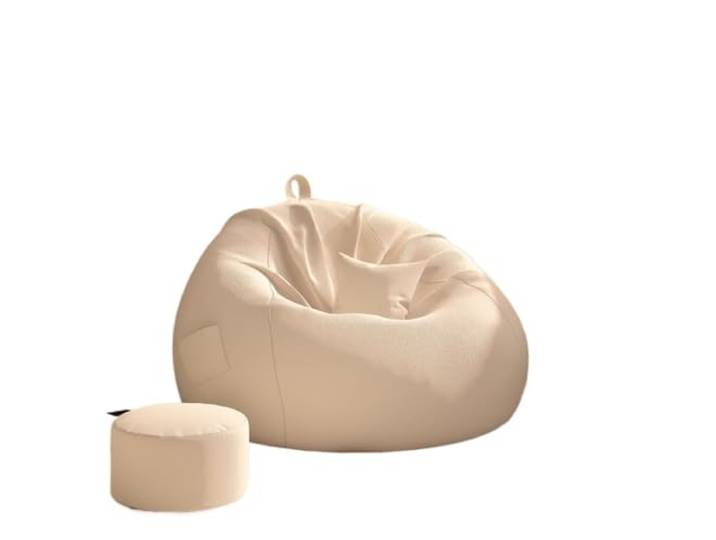Cremefarbenes Lazy-Sofa, Lesesessel aus Stoff for kleine Räume Stoff, hochelastischer Schaumstoff, rahmenlos, einzelner kleiner Raum, cremefarben minimalistisch(Khaki,M)