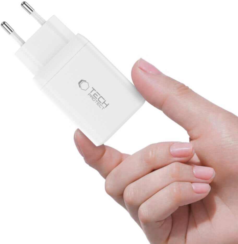 Tech-Protect NC45W 2 x USB-C GaN Verkkolaturi, 45W, Valkoinen