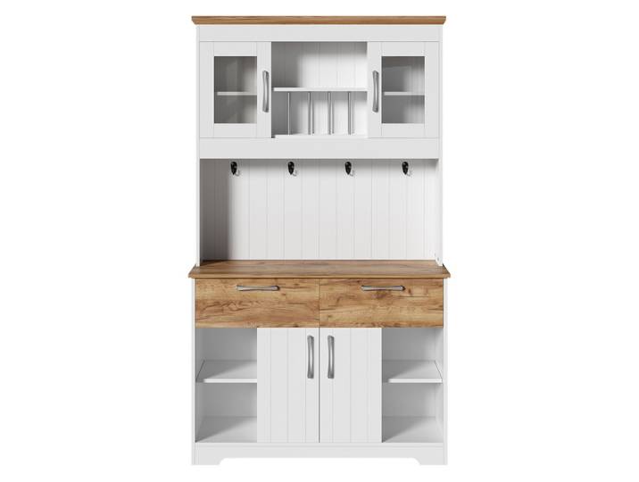 HIGHBOARD weiß und holzoptik, viel stauraum und mit vitrine fächern