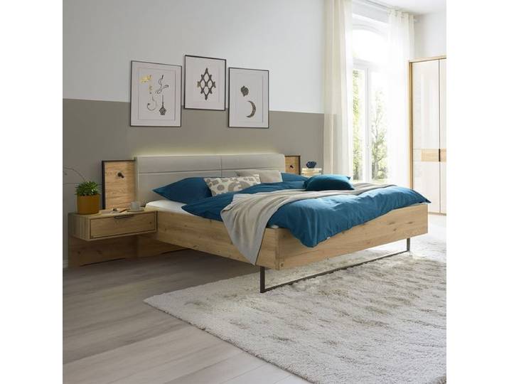 Musterring Bett San Francisco Komfort Eiche Dekor 180x200cm modern, Mit Beleuchtung höhenverstellbar