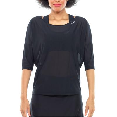 Oversize-Shirt WINSHAPE "DT107", Damen, Gr. M, schwarz (schwarz, mesh), 80% Polyester, 20% Elasthan, U-Boot-Ausschnitt, Shirts, Mesh