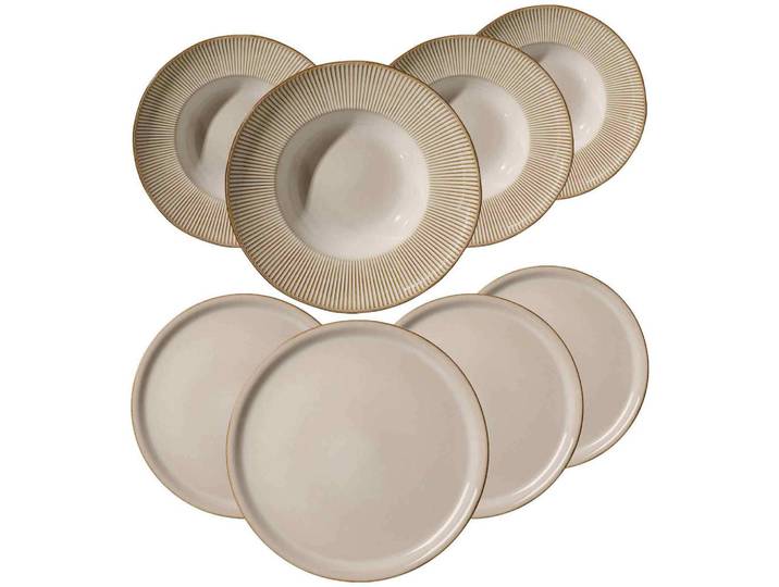Ritzenhoff Breker Pizza & Pasta SET Nerano beige 8-tlg., Beige, Keramik, 8-teilig, 2x2x2 cm, Geschirr, Geschirrsets, Tafelservice